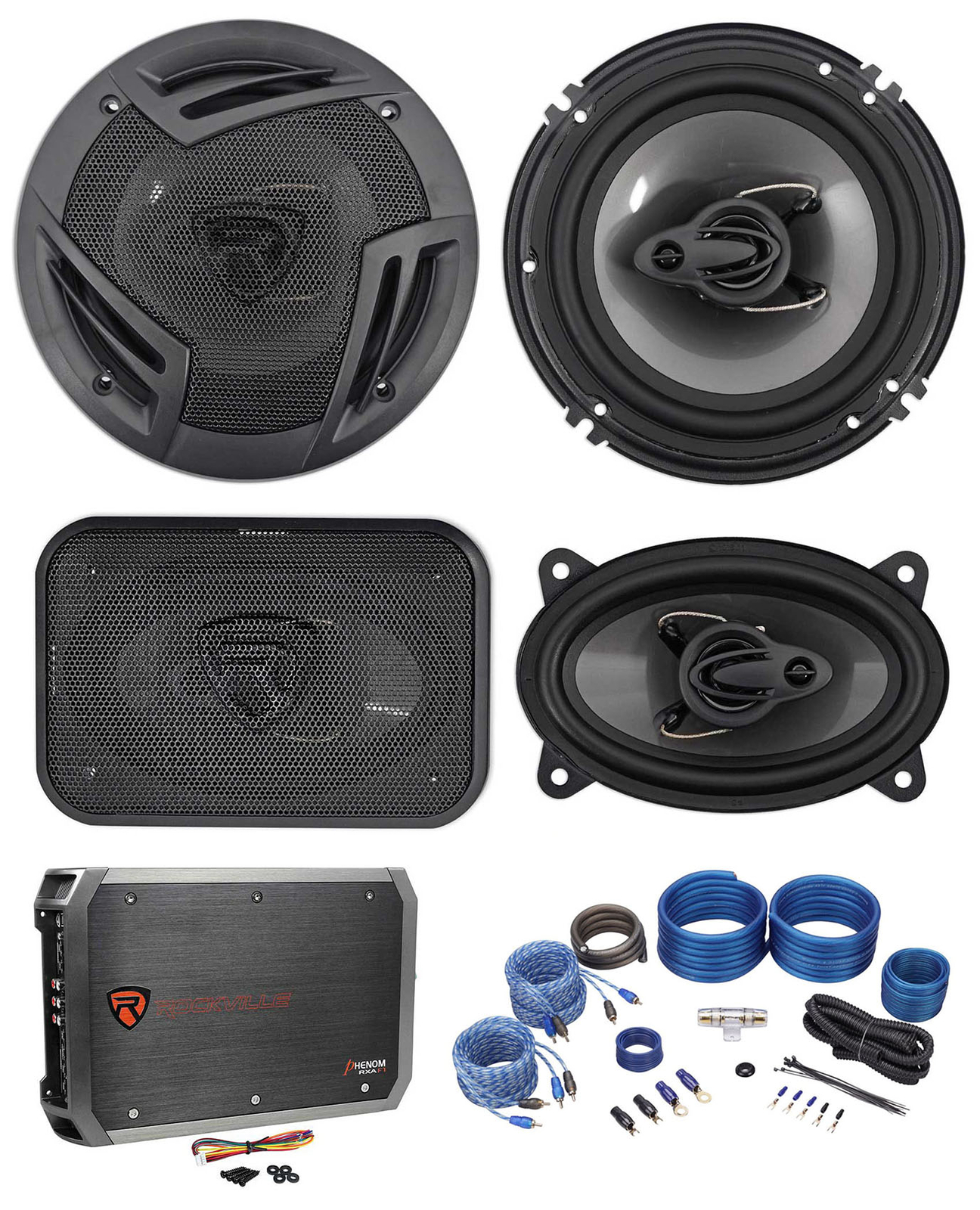 2 Колонки Rockville RV63A 65 дюймов2 Колонки 4x6 дюймов 4-канальный усилитель Комплект усилителей