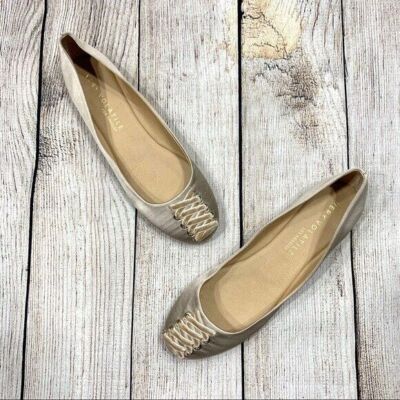 Very Volatile Champagne Satin Flats Velvet Lace Up Size