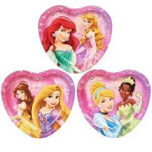 8 Disney Princess 7 Heart Dessert Paper Plates Table Decor