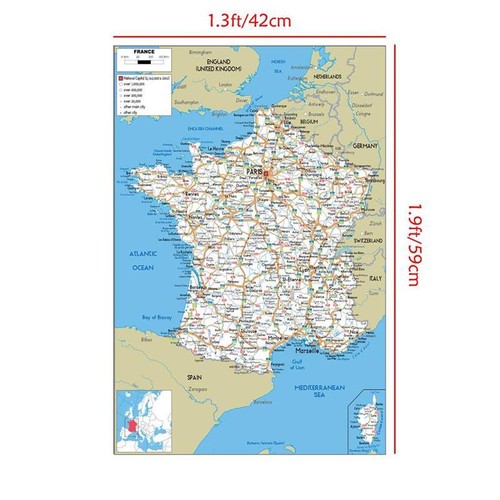 A1 A2 A3 Physical Wall Map of France Road Distribution Wall Map Home Decor - Picture 14 of 15