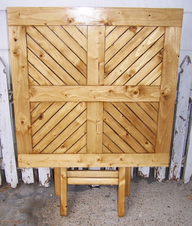 Square stained wood wooden Folding Side Table Indoor/Outdoor Patio farmhouse - Image 4 of 4