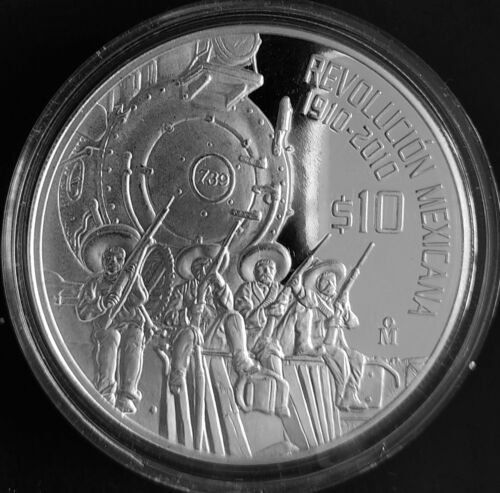 MEXICO 2010 $10 REVOLUTION TRAIN & SOLDIERS 2 oz. PROOF silver coin, scarce iss