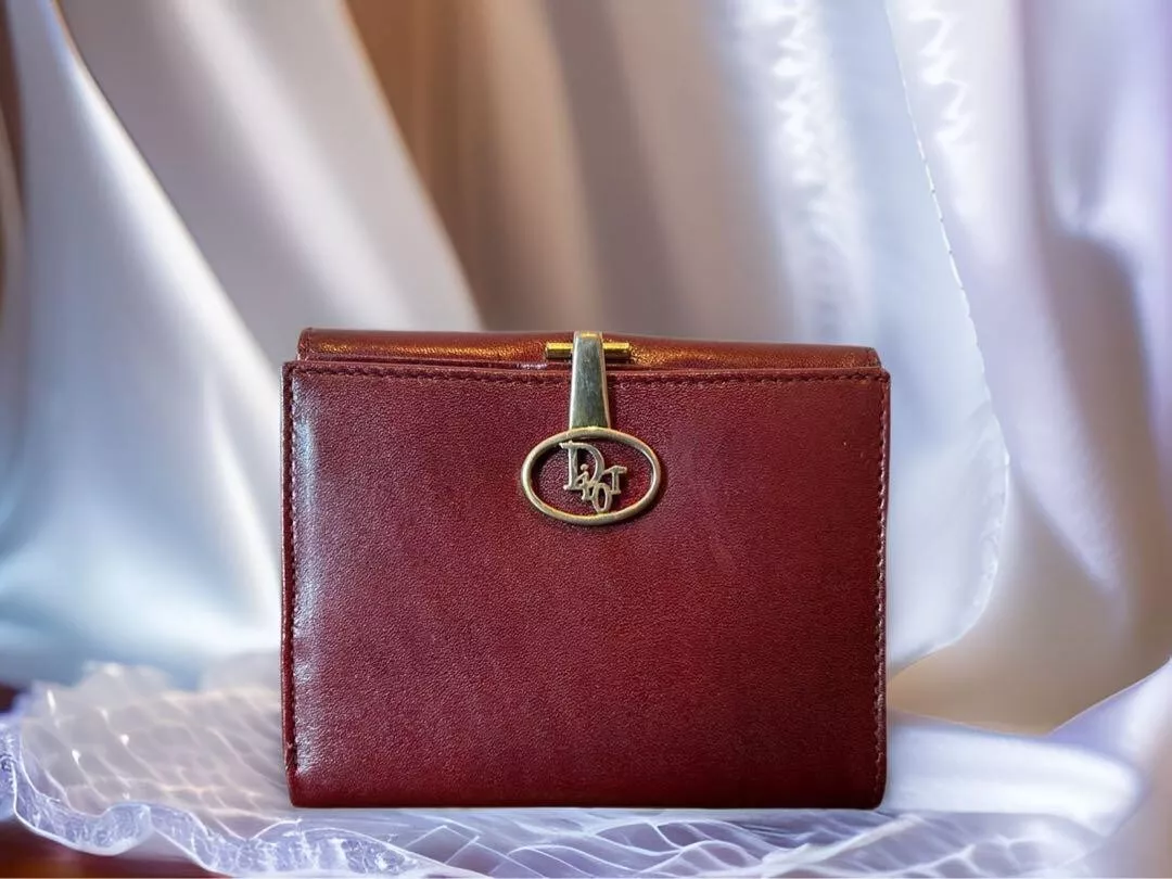 Portefeuille vintage Christian Dior cuir plié rouge C242