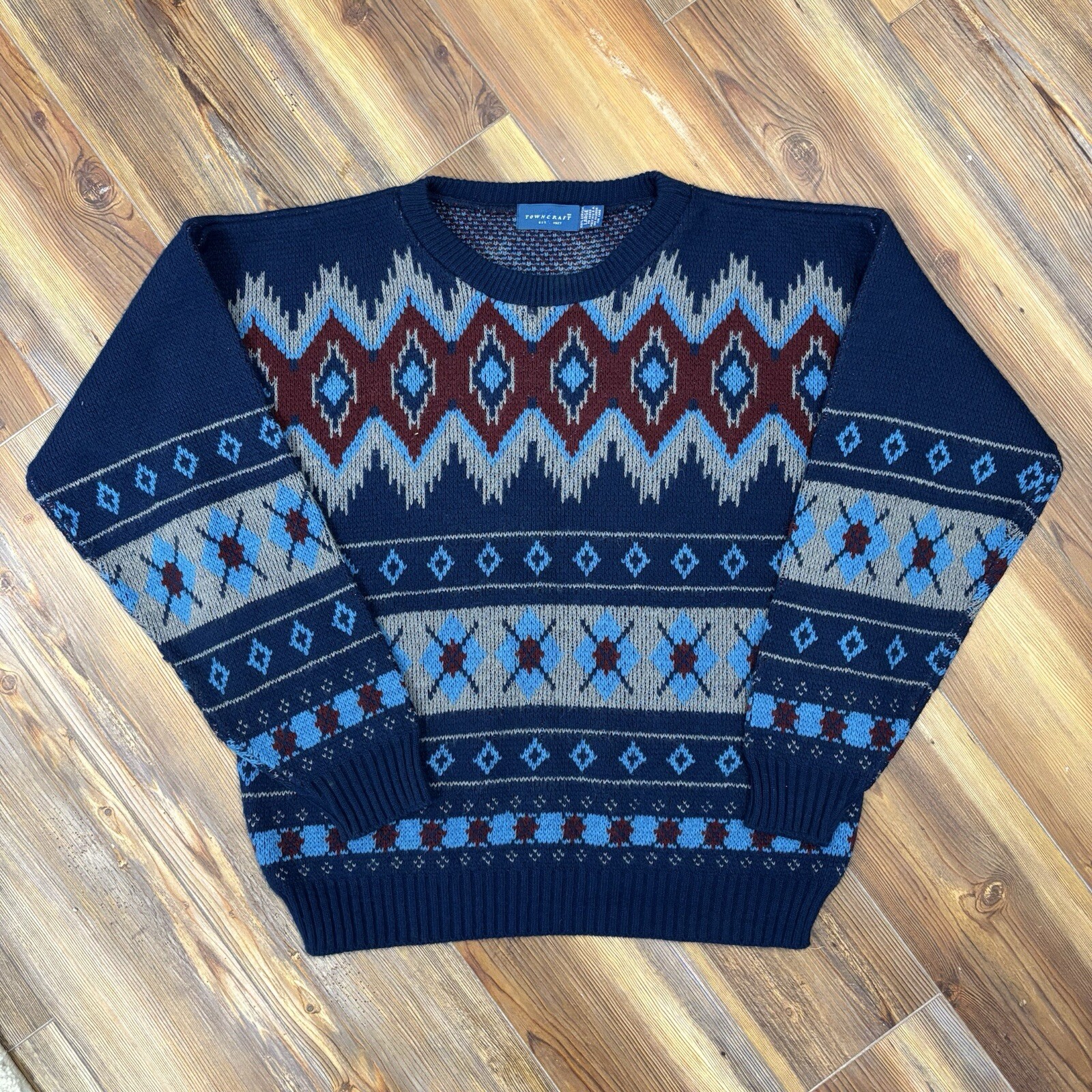 Vintage 80s Towncraft Southwestern Knit Sweater (… - image 1