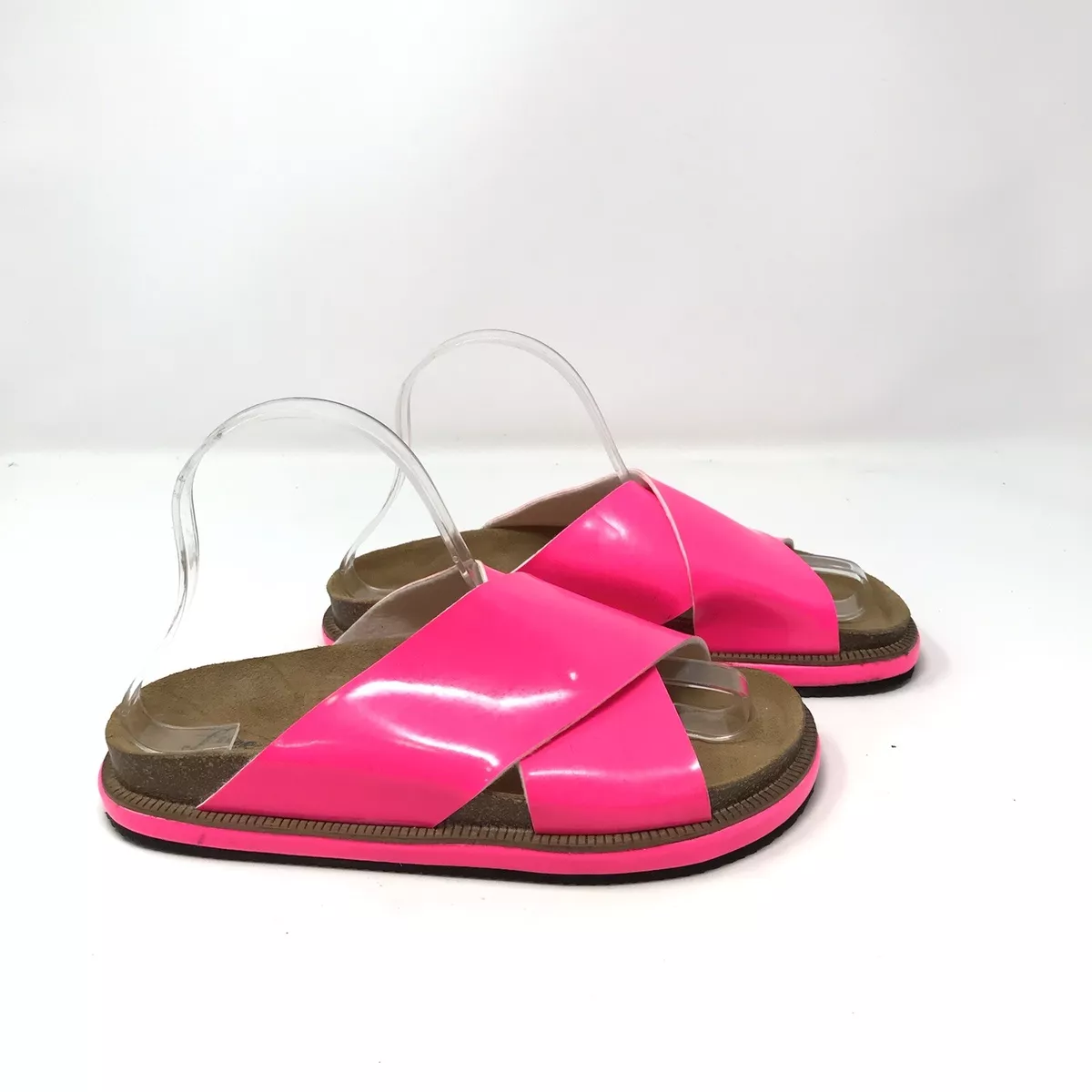 Free People Womens Sidelines Footbed Size 6 Neon Pink Cross Cross Slide Sandals