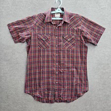 Ely Cattleman Men Button Up Shirt L TALL Red Plaid Western Pearl Snap Collar
