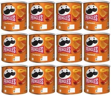 12 small cans / tubs of Paprika Pringles crisps 40g each/total: 480g bell pepper