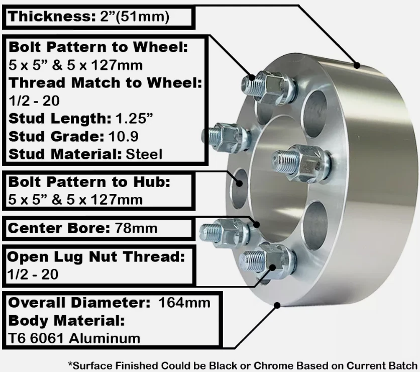4 adaptadores espaciadores de rueda de 2" de espesor 5x5 para: Jeep Grand Cherokee Wrangler Foto 2 de 3