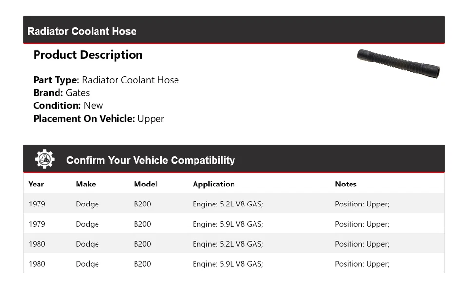 For 1979-1980 Dodge B200 Radiator Coolant Hose Upper Gates - Image 2 of 4