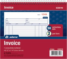 Spiral Invoice Book, 8 1/2 X 7 1/4, 2-Part, Carbonless, White/Canary, (SCD8740)