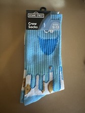 Sesame street cookie monster blue and white crew Socks new size 9-13