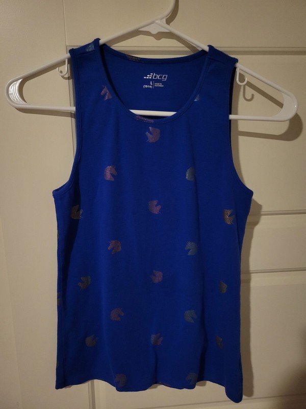 BCG Girls Sleeveless Top sparkle unicorns Size L 12/14