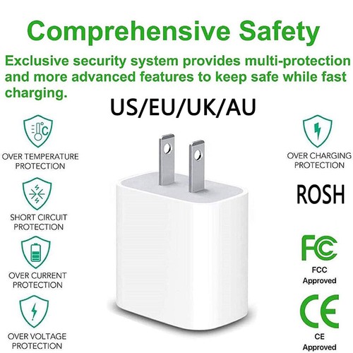 20W Fast Charger PD USB C Power Adapter For iPhone 14 13 12 Pro Max 11 XR 8 iPad - Picture 8 of 12