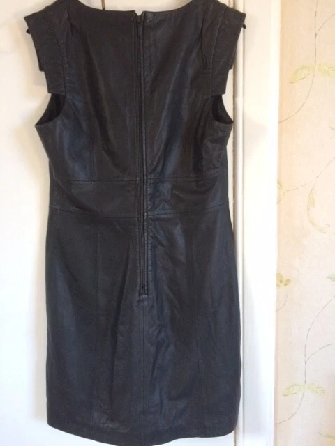 Black leather dress size 12 by Part Two V neck good condition vintage smart - Image 2 of 3