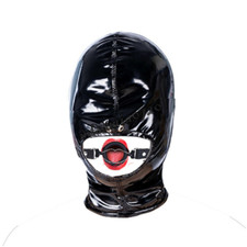 Faux Leather Head Harness Mask Hood Open Mouth Gag Fixation O Ring Constraint