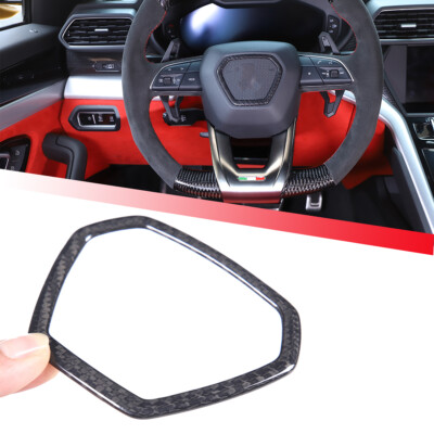 Real Carbon Fiber Steering Wheel Logo Trim Cover For Lamborghini Urus 2018-2023