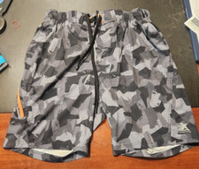 Mens Black Camo Zero Xposur Swim Shorts NWT L, zip pocket lined