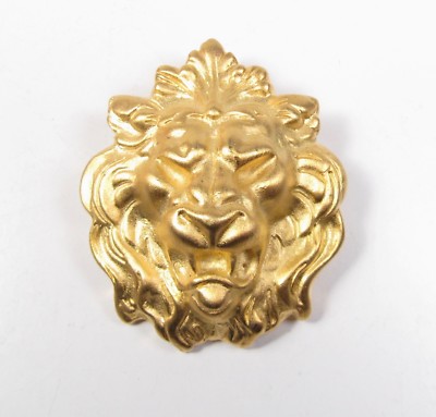 Brushed Gold Lion Face Brooch Pin Leo Lioness Vintage King of the Jungle Vtg