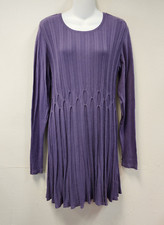 Daisy Fuentes Y2K Purple Ribbed Long Sleeve Cable Knit Lg Sweater Dress Texture