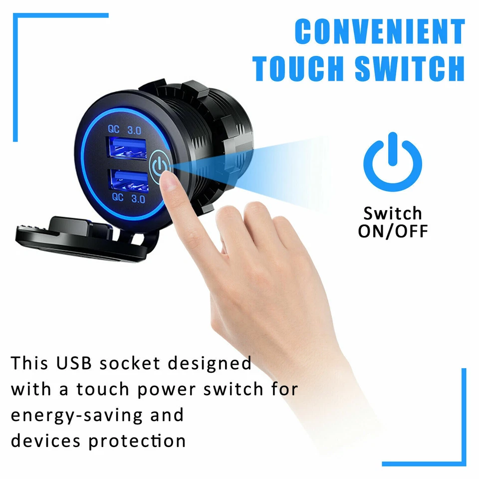 QC 3.0 Doble USB Coche Cargador Rápido Enchufe Toma de Alimentación LED Voltímetro Impermeable - Imagen 2 de 4