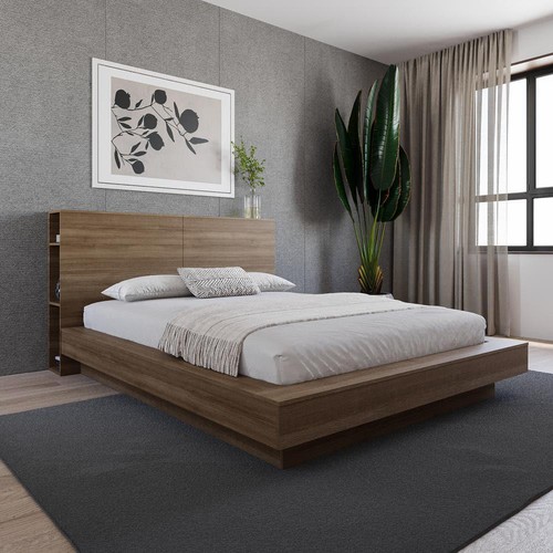Nexera Headboard 63" H X 71.5" W, Particle Board Brown Oak Queen Size W/ Storage - Picture 7 of 9