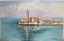 DALIA CONDIS HUGE OIL PAINTING ON CANVAS SIGNED LISTED ARTIST MORRO HAVANA CUBA