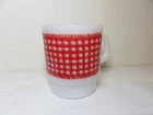 Vtg retro Fire King  milk glass  gingham red and white milk glass coffee mug