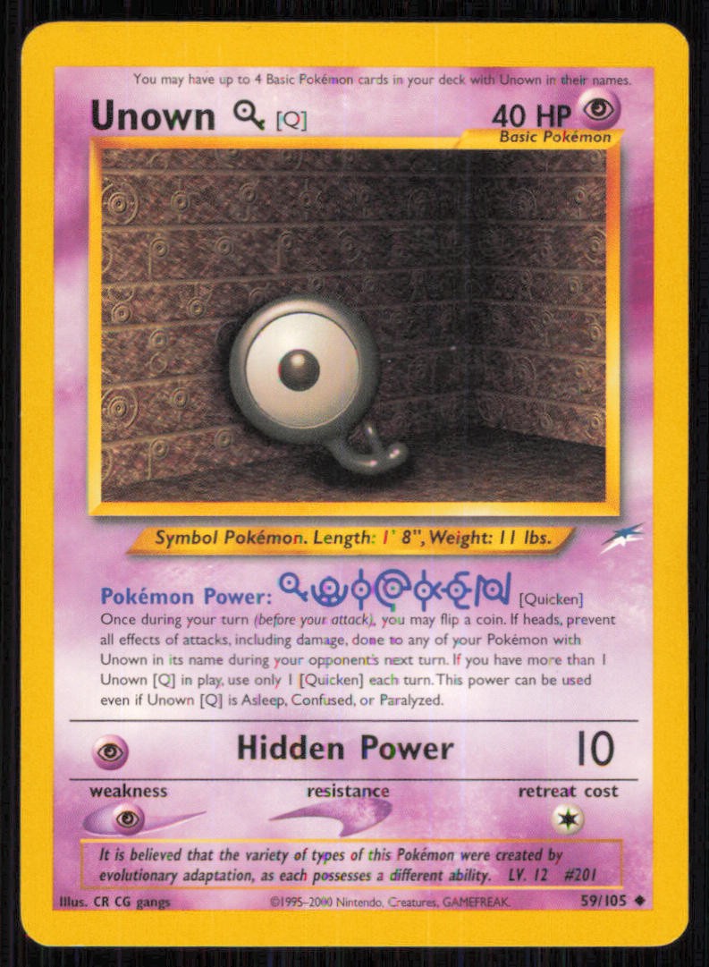 Unown [Q] 59/105 Uncommon Neo Destiny Pokemon Unlimited Lightly Played