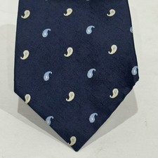 Lauren Ralph Lauren Tie Mens Navy Blue Silk Paisley Printed AOP Hand Finished