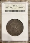1857 50c Silver Seated Liberty Half Dollar            EF 45 ANACS