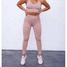 SET ACTIVE scultflex Leggings Womens S Dusty Rose Seamless Ribbed Yoga Athletic