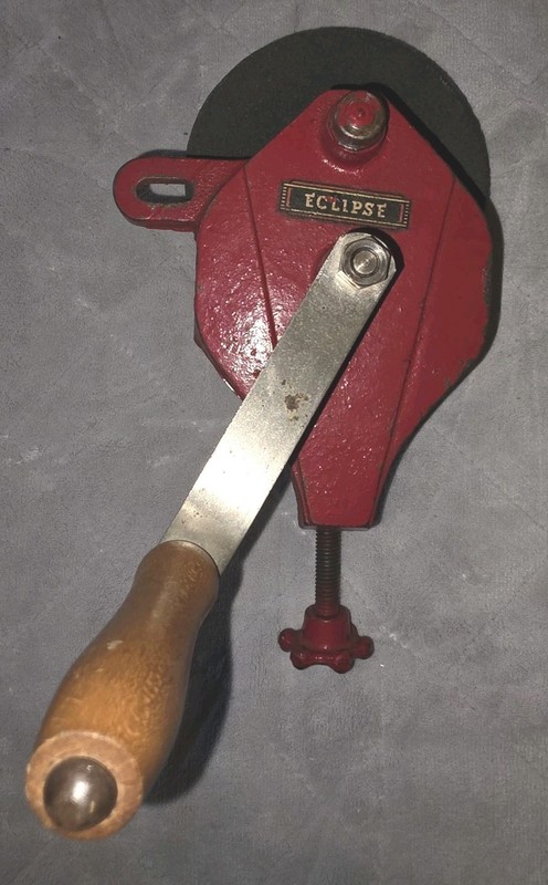 Vintage Antique Eclipes Hand-Crank Bench Grinder 4-3/4” Diameter Grinding Wheel