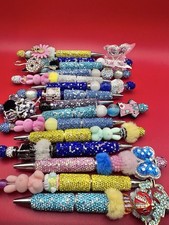 A Lot 15 Handmade fancy Ballpoint Pen with Rhinestone, Beads, Pom Pom