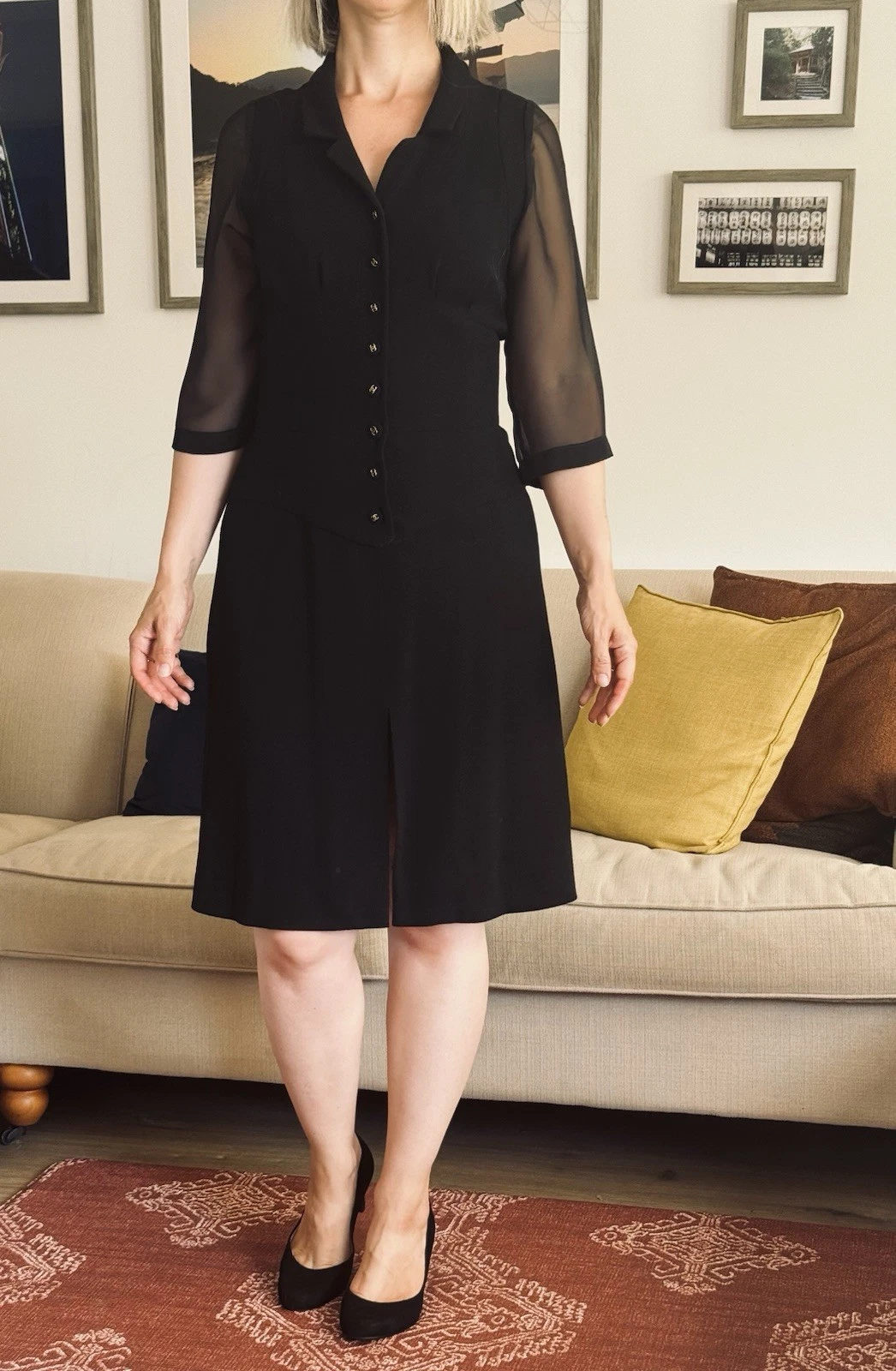 Abito Chanel Boutique Nero Lana Primavera Estate 1995 Taglia FR40 Con Ricevuta