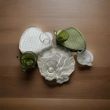 Anchor Hocking Daisy & Button/Tree Of Life Snack Sets Clear Green