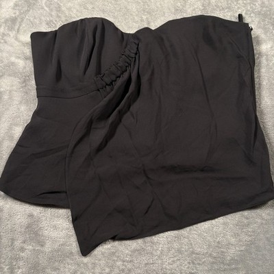 Vintage Giorgio Armani Strapless Ruched Top Womens 46 Black Pure Silk Side Zip