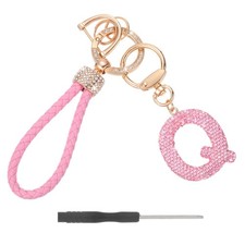 Initial Letter Keychain Letter Q - Initial Wristlet KeyChain Pink