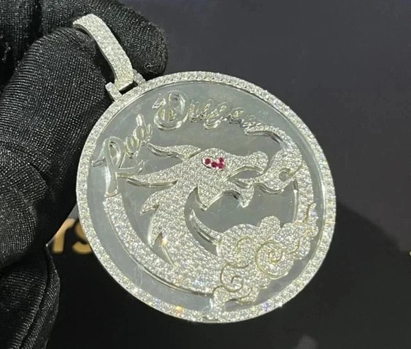 Alternate view of 2.40ct Round Cut Moissanite Custom Letter Dragon Pendant 14k White Gold Plated