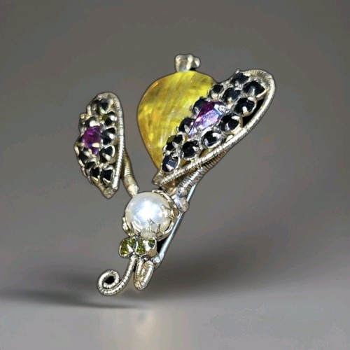 Vintage Schreiner New York Tremble Bumble Givre Art Glass Bug Rhinestones Brooch - Picture 12 of 23