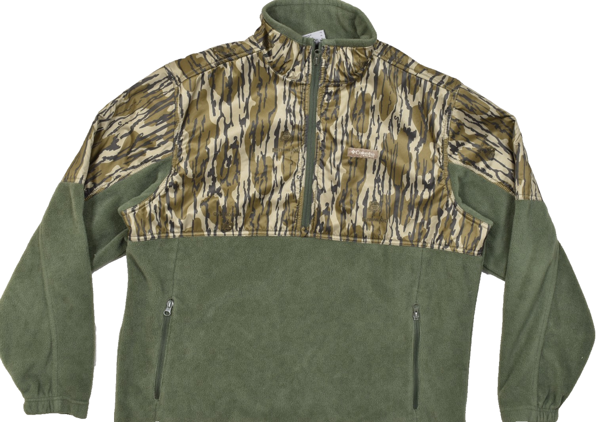 Columbia PHG Men XL Green Mossy Oak Bottomland Camo Fleece 1/4 Zip