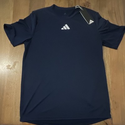 adidas Men's navy blue Lightweight Activewear T-Shirt Crew Neck Logo Polyester S