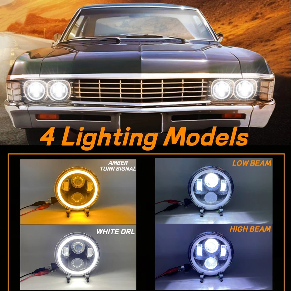 5.75" 5-3/4 inch LED Headlight High/Low Beam + DRL For AMC Ambassador 1960-1974 - Image 3 of 4