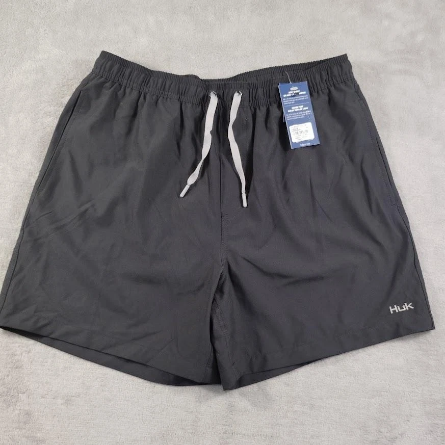 Huk Pursuit Volley Shorts Mens L Black 5.5 Inseam Bermuda Quick Dry Polyester