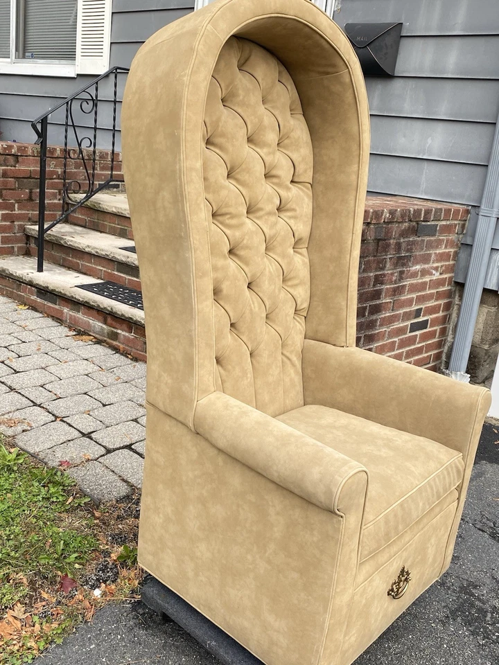 Vtg Porter Dome Upholstery Tufted Chair Throne Hooded High back Antique Rare - Image 2 of 4