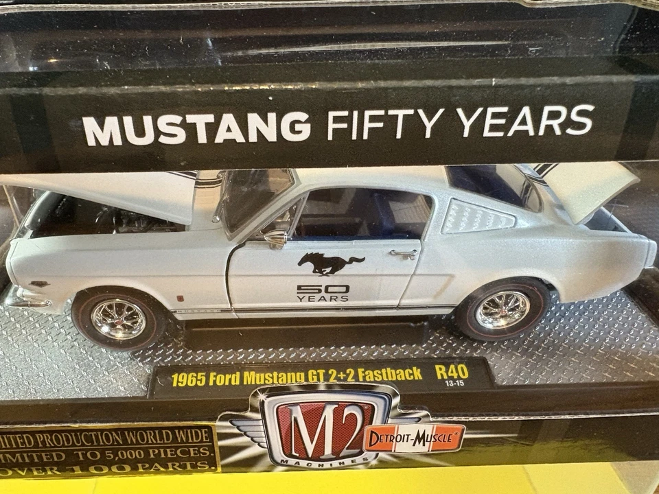 M2 Machines, 1965 Ford Mustang GT 2+2 Fastback 50 Years, White, 1:24 RARE HTF - Image 3 of 4