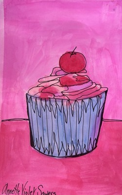 Cup Cake Pink Sweet Dessert Art Painting By Artist, Free Shipping