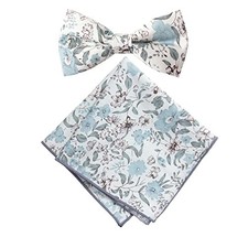 Men's Cotton Floral Print Bow Tie and Pocket Square Set One Size 48-dusty Blue