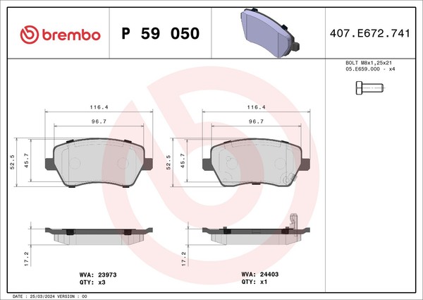 Bremsbelagsatz Scheibenbremse Prime Brembo P 59 050 FüR Splash Swift Suzuki Opel-image