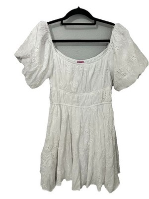 li ami for francesca's Women's White Puff Sleeve Embroidered Sundress M
