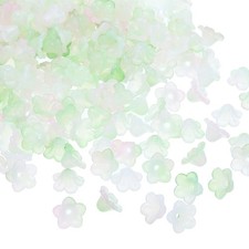 500Pcs 0.3x0.5" Acrylic Frosted Flower Beads Trumpet Flower Beads, Green Pink